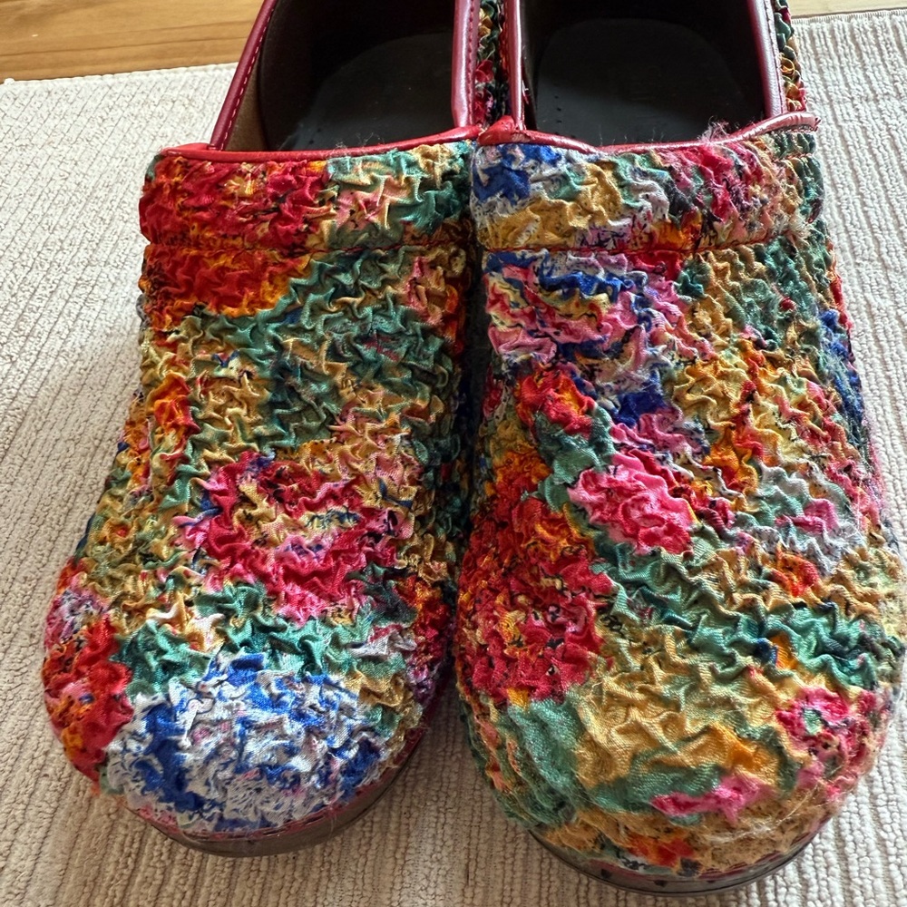 Sanita Red and Pink Mules Vibrant Textured Clogs